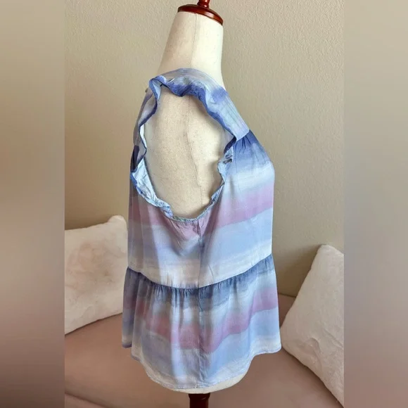Anthropologie Cloth & Stone Flutter Slv Blouse Top Women’s L Blue Purple Ombre - Picture 3 of 11